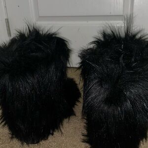 Fashion Nova Black Furry Ankle Boots